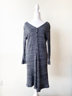 Vintage Stonebridge Ribbed V-Neck Button-Front Grey Top Size PL